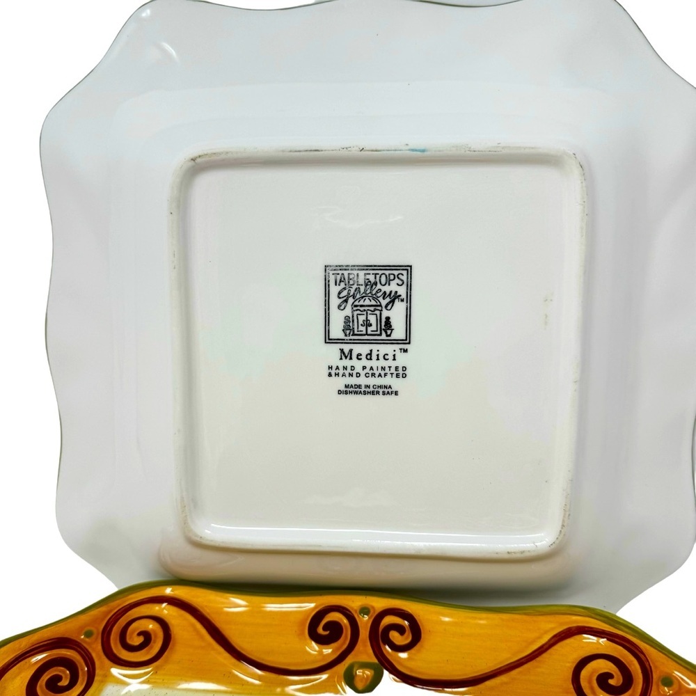 2 Medici | Hand Painted Hand Crafted Square Fruit Bowls 10” - Picture 4 of 4